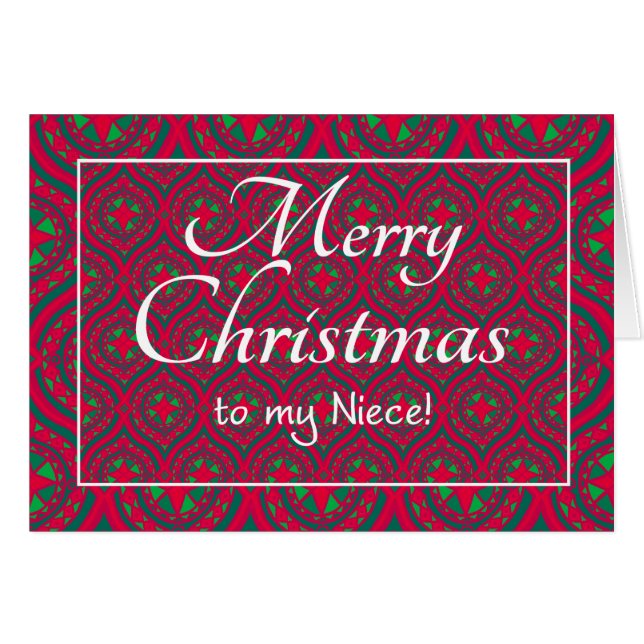 Tarjeta de Navidad festiva para el verde rojo de (Anverso (Horizontal))