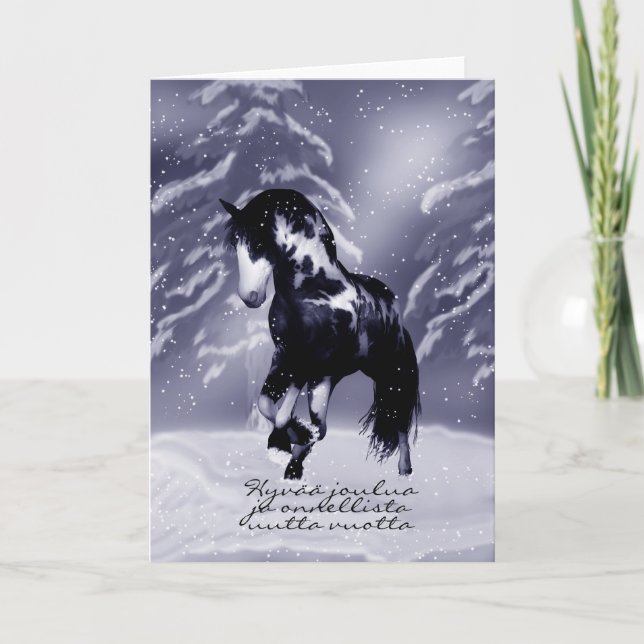 Tarjeta de Navidad finlandesa del caballo - (Anverso)