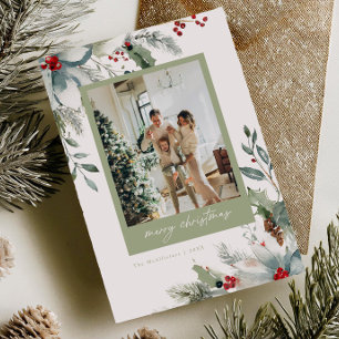 Tarjeta de Navidad floral acuarela soñadora
