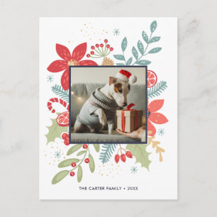 Tarjeta de Navidad floral alegre   Tarjeta fotográ