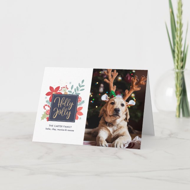 Tarjeta de Navidad floral alegre y festiva | Tarje (Anverso)
