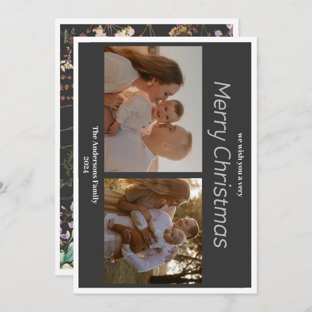 Tarjeta de Navidad floral botánica de las fiestas  (Anverso / Reverso)