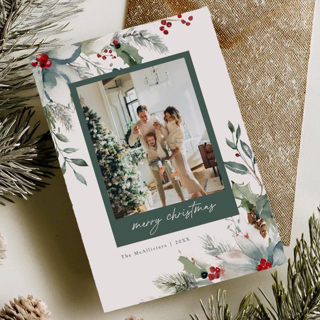 Tarjeta de Navidad floral de acuarela con temática (Subido por el creador)