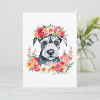 Tarjeta de Navidad Floral de Mini Schnauzer