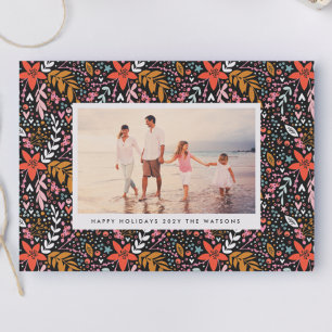 Tarjeta de Navidad Floral Negra Bonita de una Fies