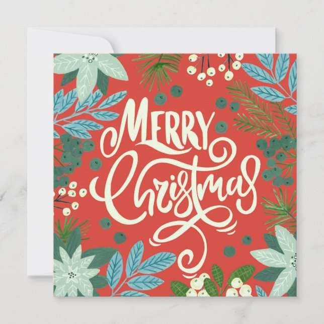 Tarjeta de Navidad floral roja con foto (Anverso)