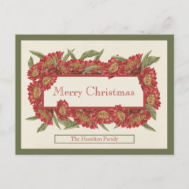 Tarjeta de navidad Floral Roja Vintage