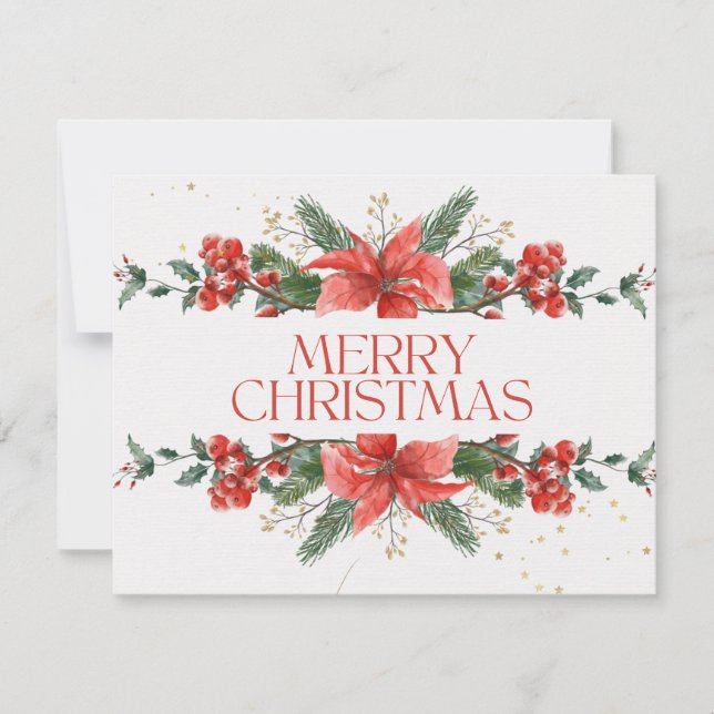 Tarjeta de Navidad floral roja y verde (Anverso)