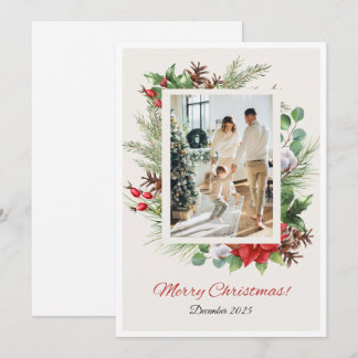 Tarjeta de Navidad floral roja y verde personaliza