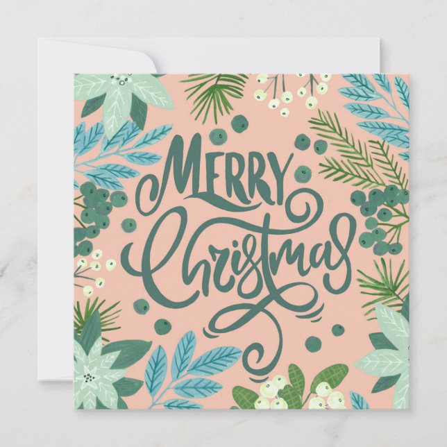 Tarjeta de Navidad floral rosa con foto (Anverso)