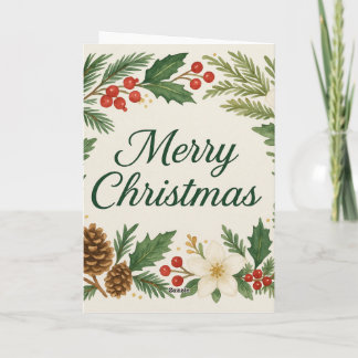 Tarjeta de Navidad Flores de Invierno Ramas de Pin
