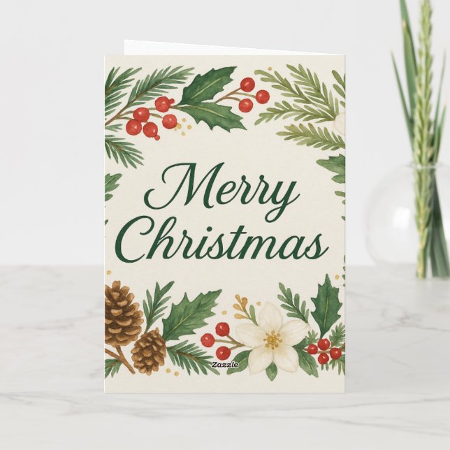 Tarjeta de Navidad Flores de Invierno Ramas de Pin (Reverso)
