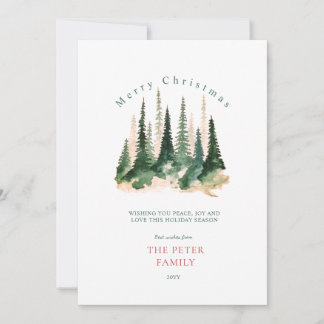 Tarjeta de Navidad forestal de acuarela Feliz Navi