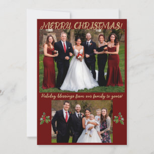 Tarjeta de Navidad formal roja y dorada con foto