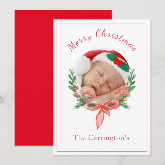 Tarjeta de Navidad Foto Corona de Pino Tarjeta de  (Anverso / Reverso)