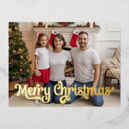 Tarjeta de Navidad, Foto Festiva de Oro con Hologr