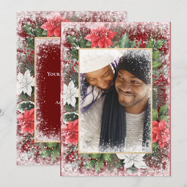 Tarjeta de Navidad Foto Navideña Estacional Roja (Anverso / Reverso)