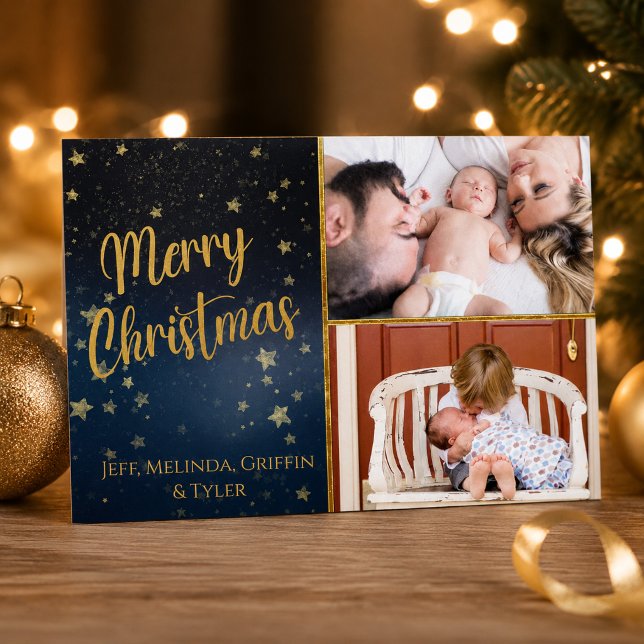 Tarjeta de Navidad Foto Navy Gold Dos (Subido por el creador)