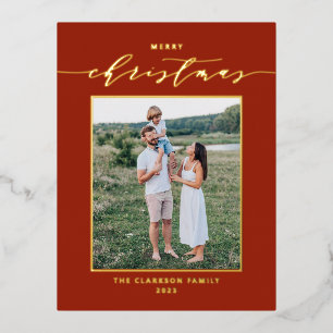 Tarjeta De Navidad Foto Roja De Escritura Moderna
