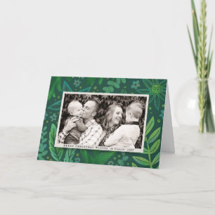 Tarjeta de Navidad fotográfica de verdes botánicos