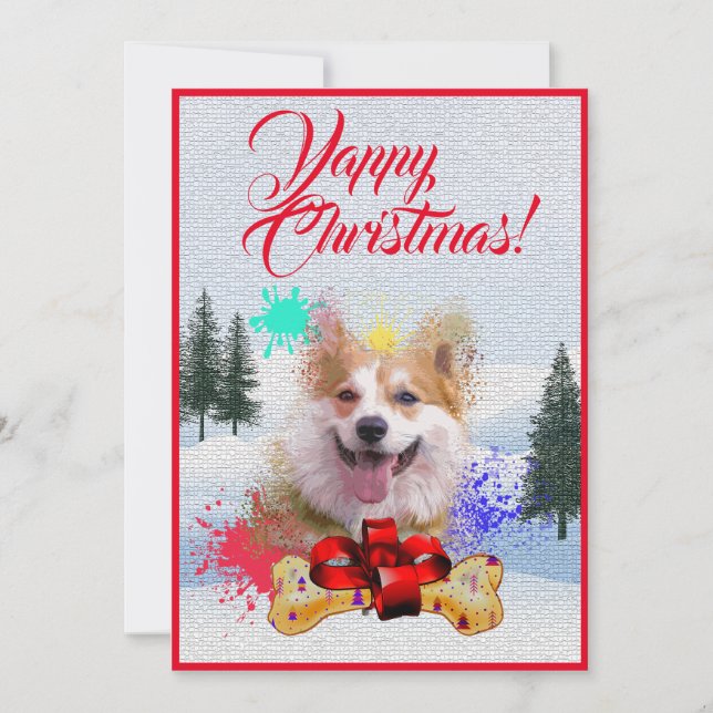 Tarjeta de Navidad Funny Corgi Dog Yappy (Anverso)