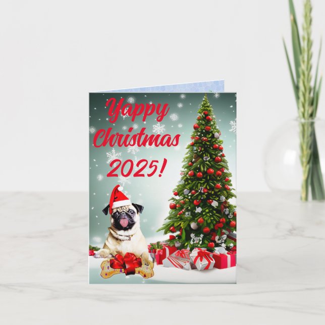 Tarjeta de Navidad Funny Personalizable Pug Dog Ya (Anverso)