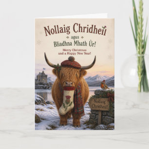 Tarjeta de Navidad gaélica de Highland Cow Stockin