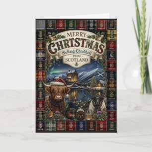 Tarjeta de Navidad gaélica de vaca de las Tierras