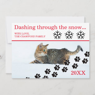 Tarjeta de Navidad - Gato corriendo por la nieve