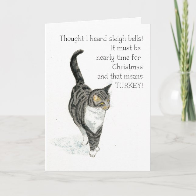 Tarjeta de Navidad - gato de Tabby gris (Anverso)