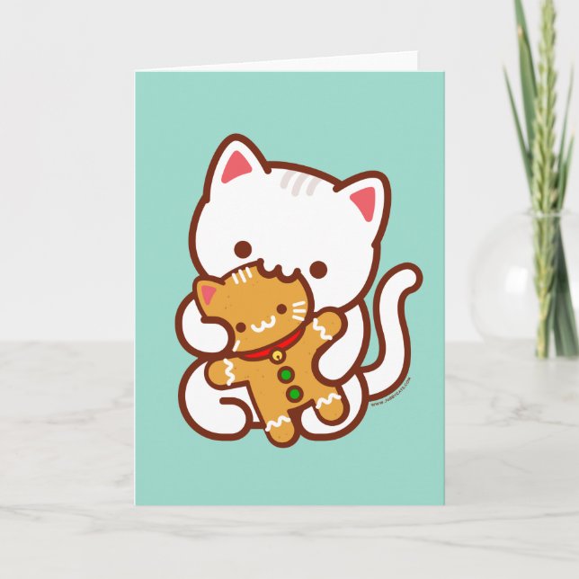 Tarjeta de Navidad: Gato Hambriento Comiendo Gato  (Anverso)