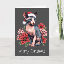 Tarjeta de navidad | Gato Sphynx con sombrero Sant