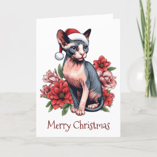 Tarjeta de Navidad | Gato Sphynx con un sombrero d