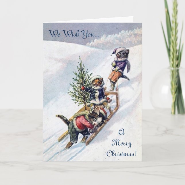 Tarjeta de Navidad, gatos y árbol de navidad del (Anverso)