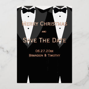 Tarjeta de Navidad Gay Save The Date con lámina de