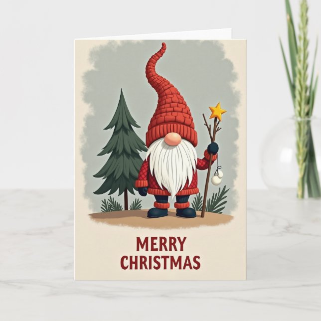 Tarjeta de Navidad Gnomo Feliz Navidad (Anverso)