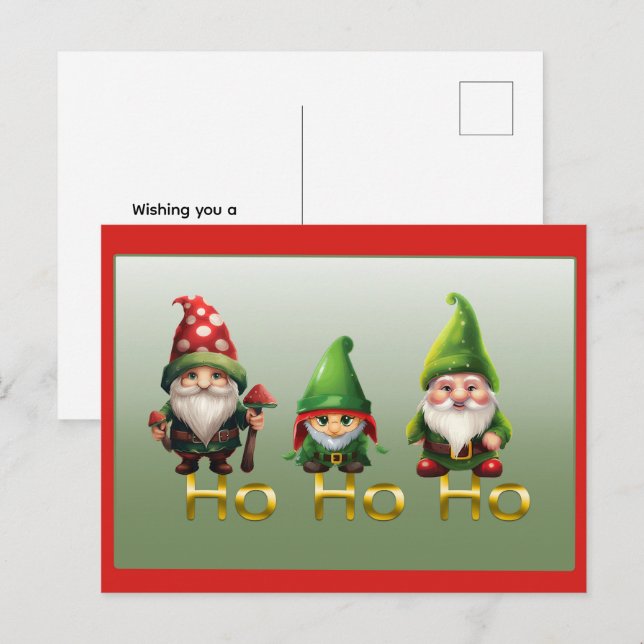 Tarjeta de Navidad Gnomos Ho Ho Ho (Anverso / Reverso)