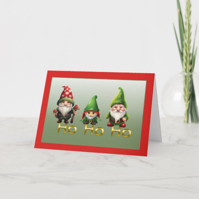 Tarjeta de Navidad Gnomos Ho Ho Ho (Anverso)