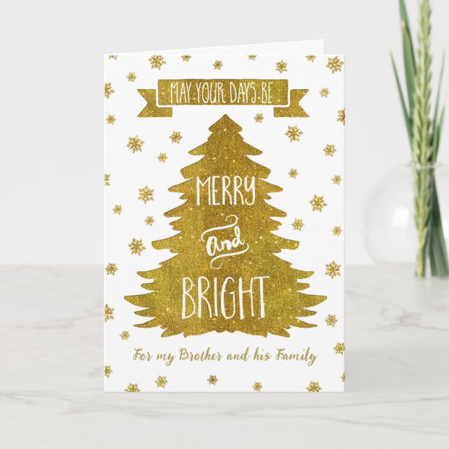 Tarjeta de Navidad Gold Brother & Family Merry (Anverso)