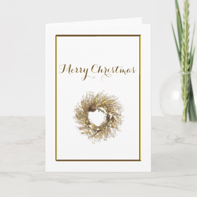 Tarjeta de Navidad Gold Wreath Merry (Anverso)