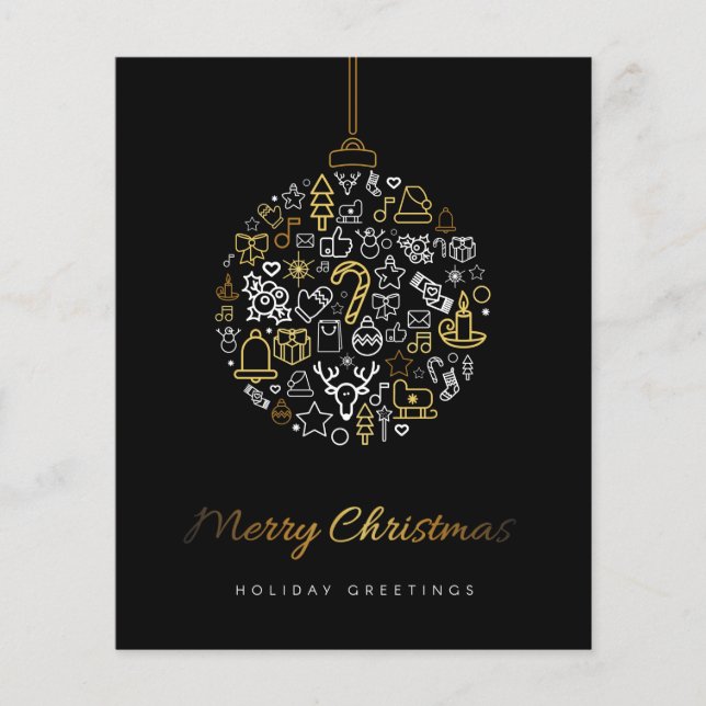 Tarjeta de navidad Gold y Black Merry elegante de  (Anverso)