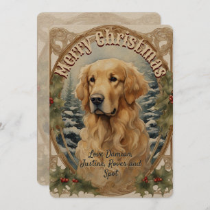 Tarjeta de Navidad Golden Retriever Dog Vintage