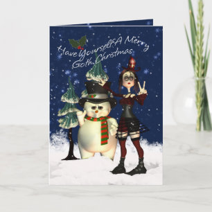Tarjeta de Navidad gótica, H.I.P. Y muñeco de