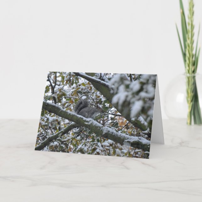 Tarjeta de Navidad gris de la ardilla (Anverso)
