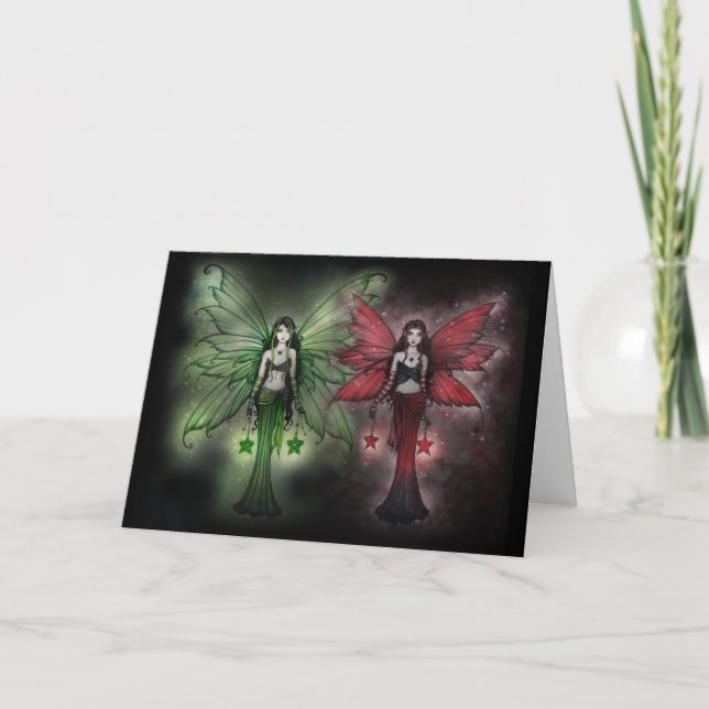Tarjeta de Navidad Hadas Verdes y Rojas (Anverso)