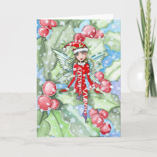 Tarjeta de Navidad Holly Fairy de Molly Harrison (Anverso)