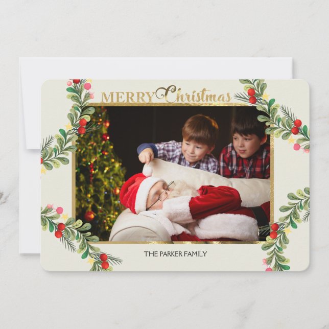 Tarjeta de Navidad Horizontal de Foto de Bayas Exu (Anverso)