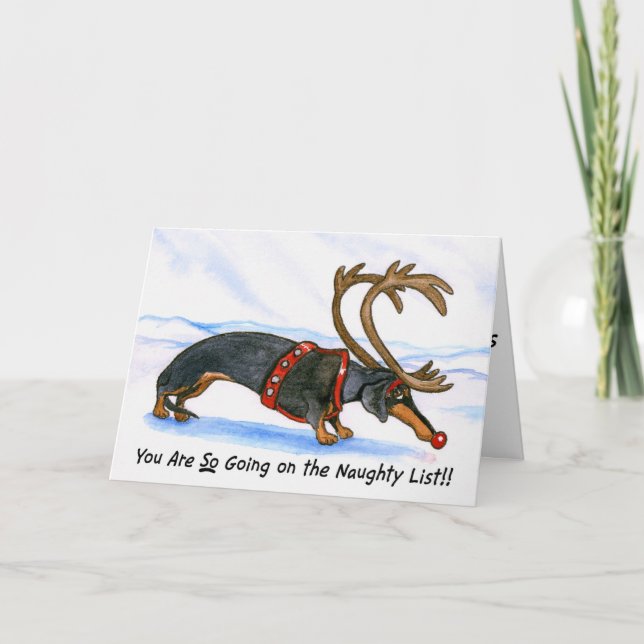 Tarjeta de Navidad humillada del Dachshund (Anverso)