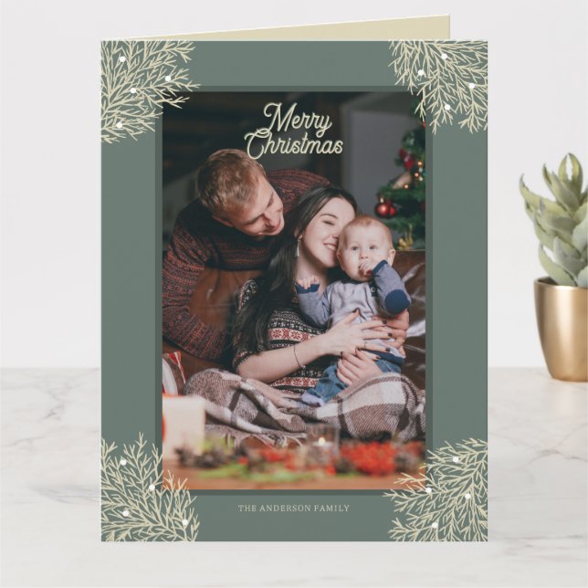 Tarjeta de Navidad ilustración hojas abeto verde (Planta pequeña)