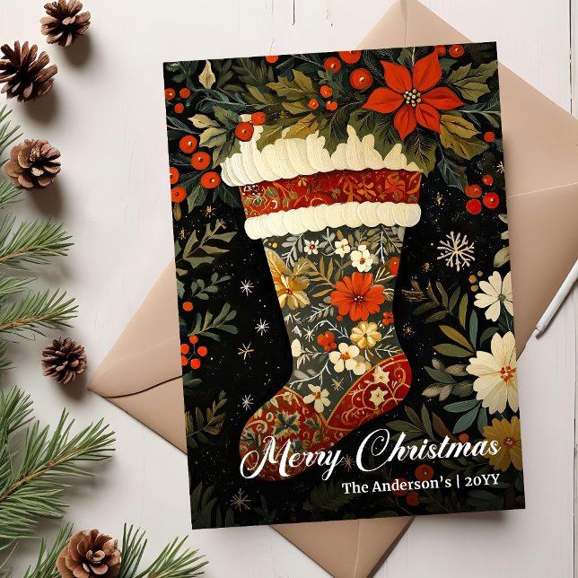 Tarjeta de Navidad Imprimible Antigua (Old Fashioned Christmas Stocking Printable Holiday Card)